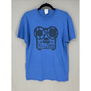 Hi Fi Music Shirt Mens Medium Blue Graphic Tee Reel To Reel Retro Audio